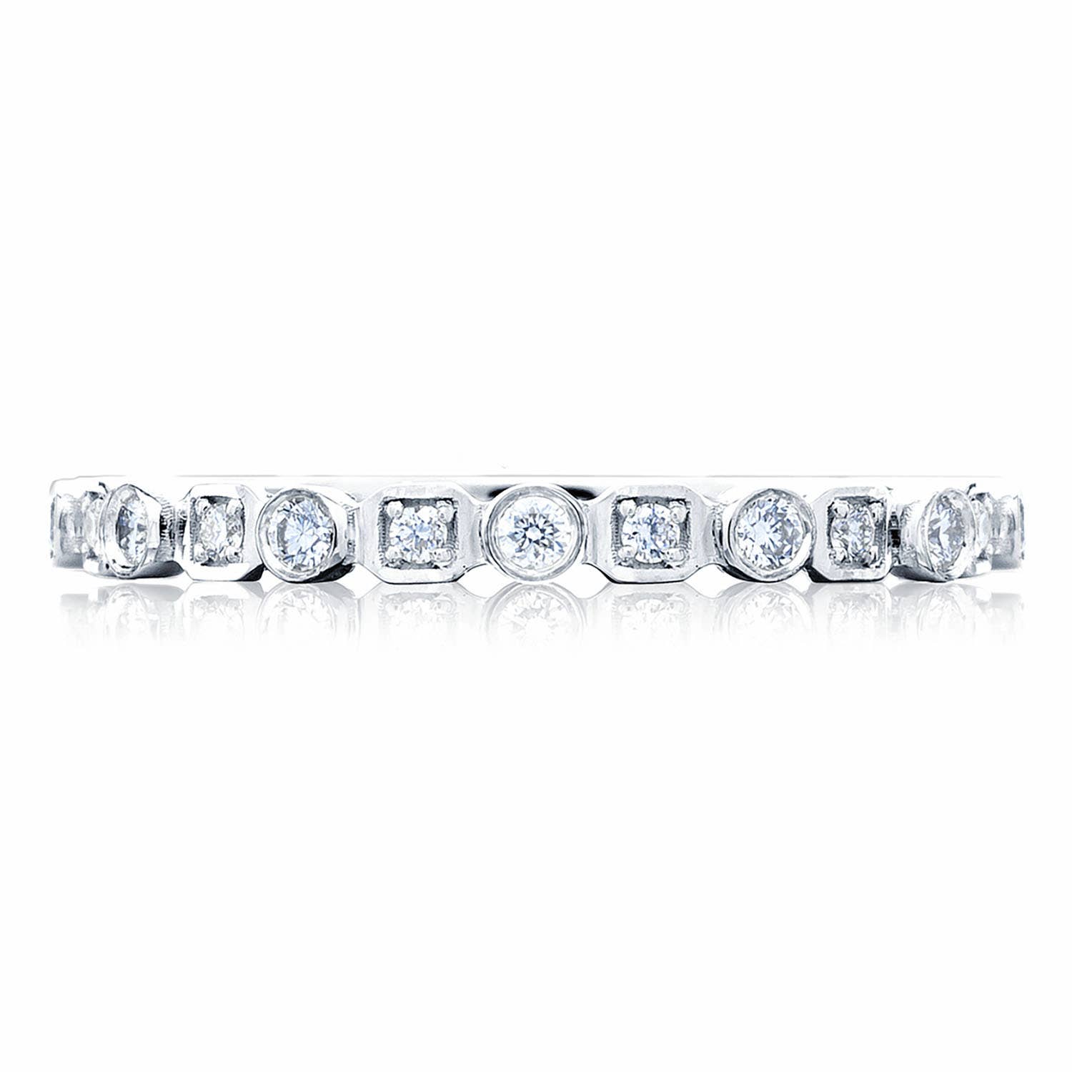 Round Bezel Droplet with Square Accent Wedding Band